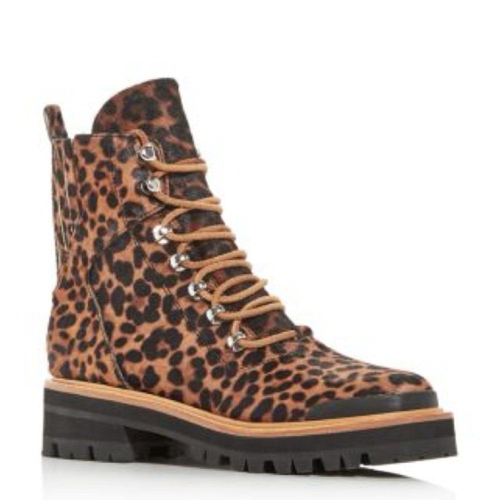 Marc Fisher LTD Izziely Leopard-Print Calf Hair Combat Boots